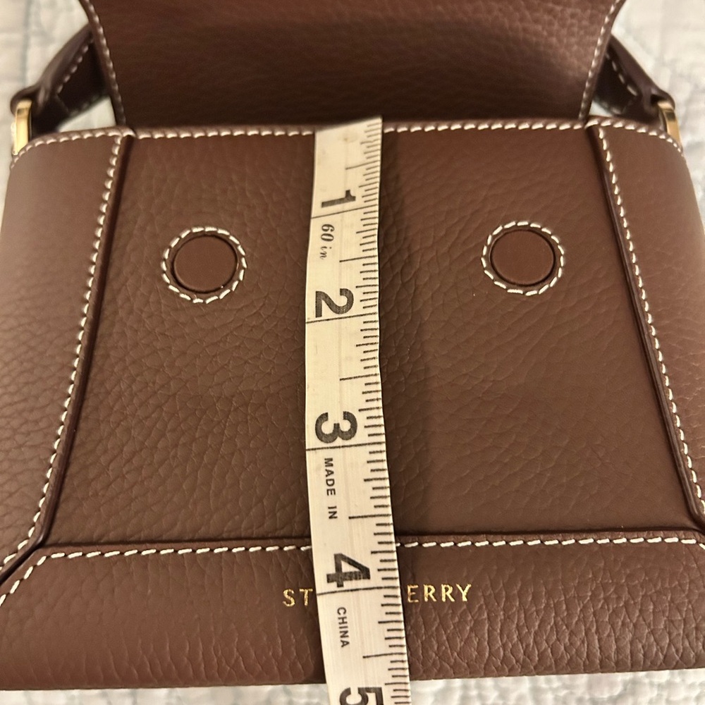 STRATHBERRY Mosaic Nano Leather Top-Handle Handbag Crossbody in Chocolate Brown - Picture 13 of 16